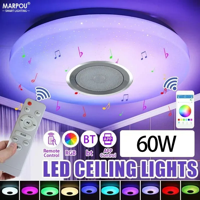 luz de teto led rgb com bluetooth speaker 36w e 60w luz de decoracao reproducao de musica controle remoto app quarto 01