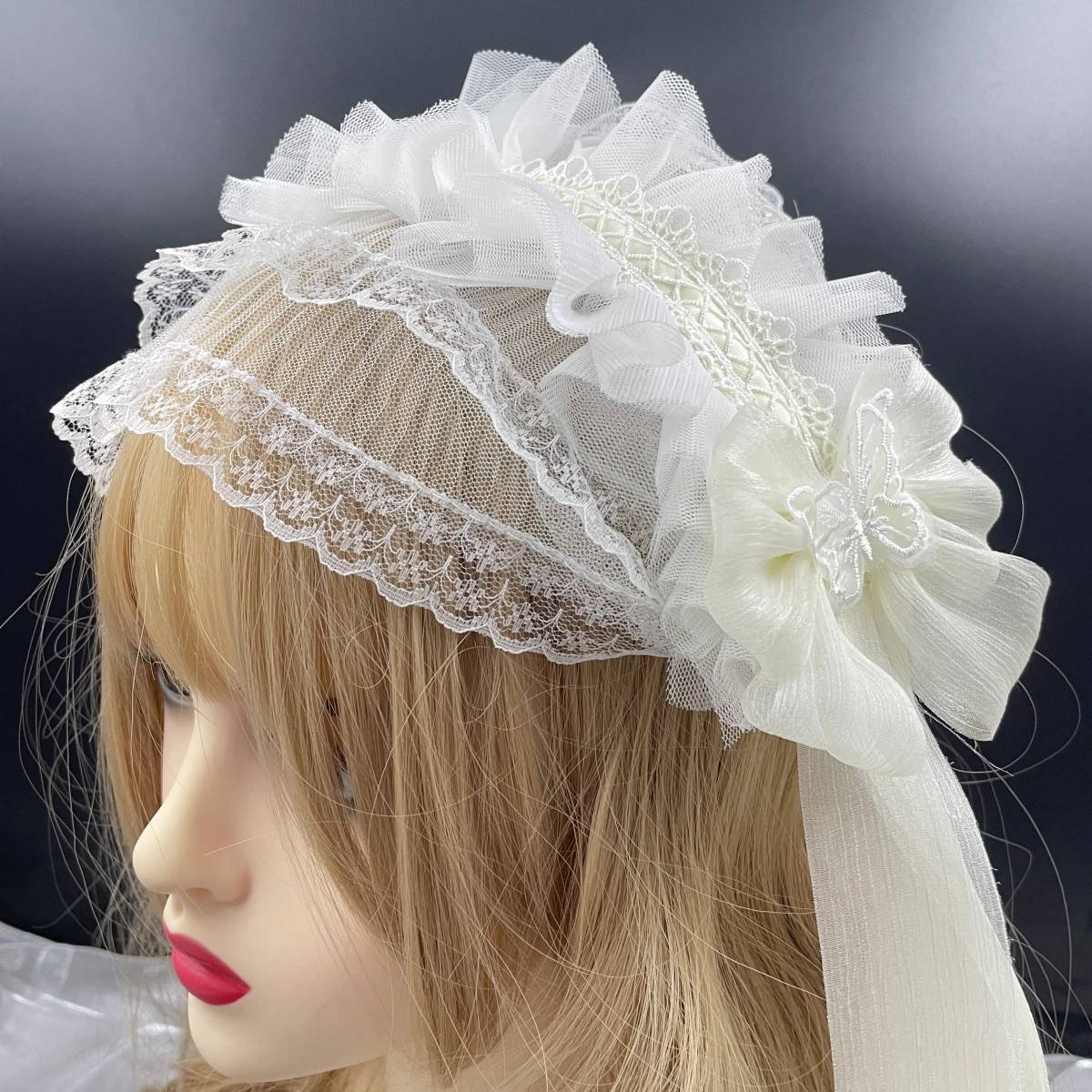 Cosplay Anime Gothic Lolita Maid Lace Headband Women Girls Ruffles Lace Flower Embroidery Hairband Headpiece Hair Hoop Accessory