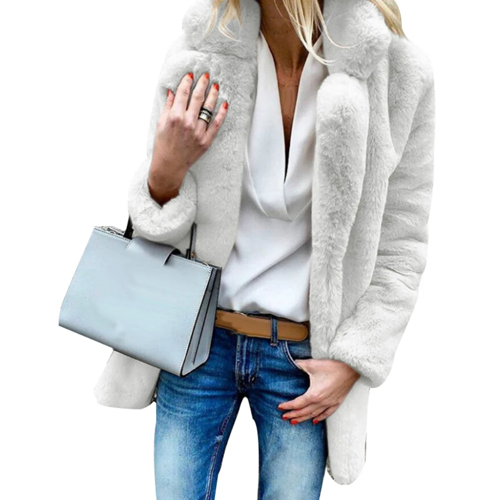 2023 Outono Inverno Faux Fur Mulheres Casaco Cor Sólida Confortável Grosso Pelúcia Lapela Casaco Manga Longa Quente Cardigan Outwear