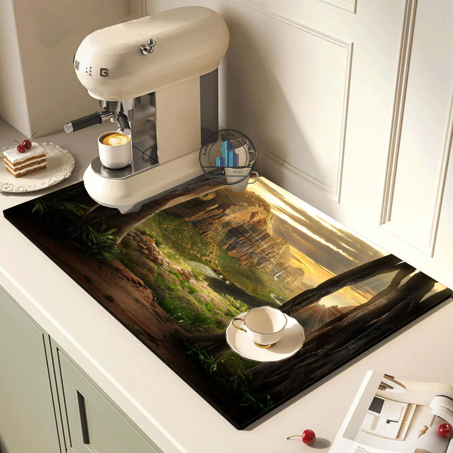 Virgin Forest Printed Drain Pad Wash Table Absorbent Pad Coffee Tableware Mat Non Slip Dish Drying Mat Placemat Drainer Pads