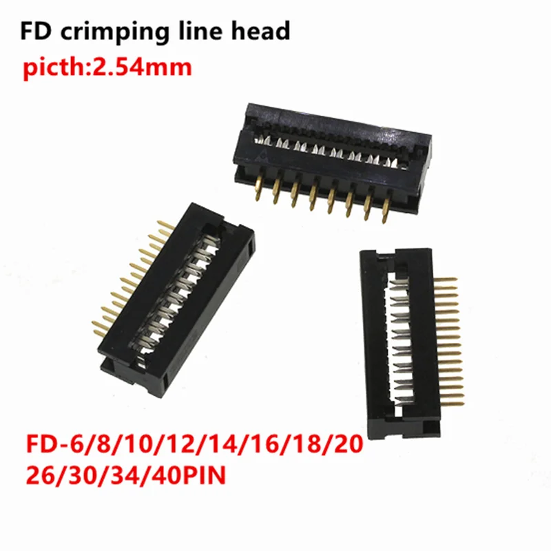 10Pcs Gold Plated Straight Pins FD2.54 2.54mm Pitch Male IDC Cable Transition Header Sample 6P 8P 10P 12P 14P 16P 18P 20P