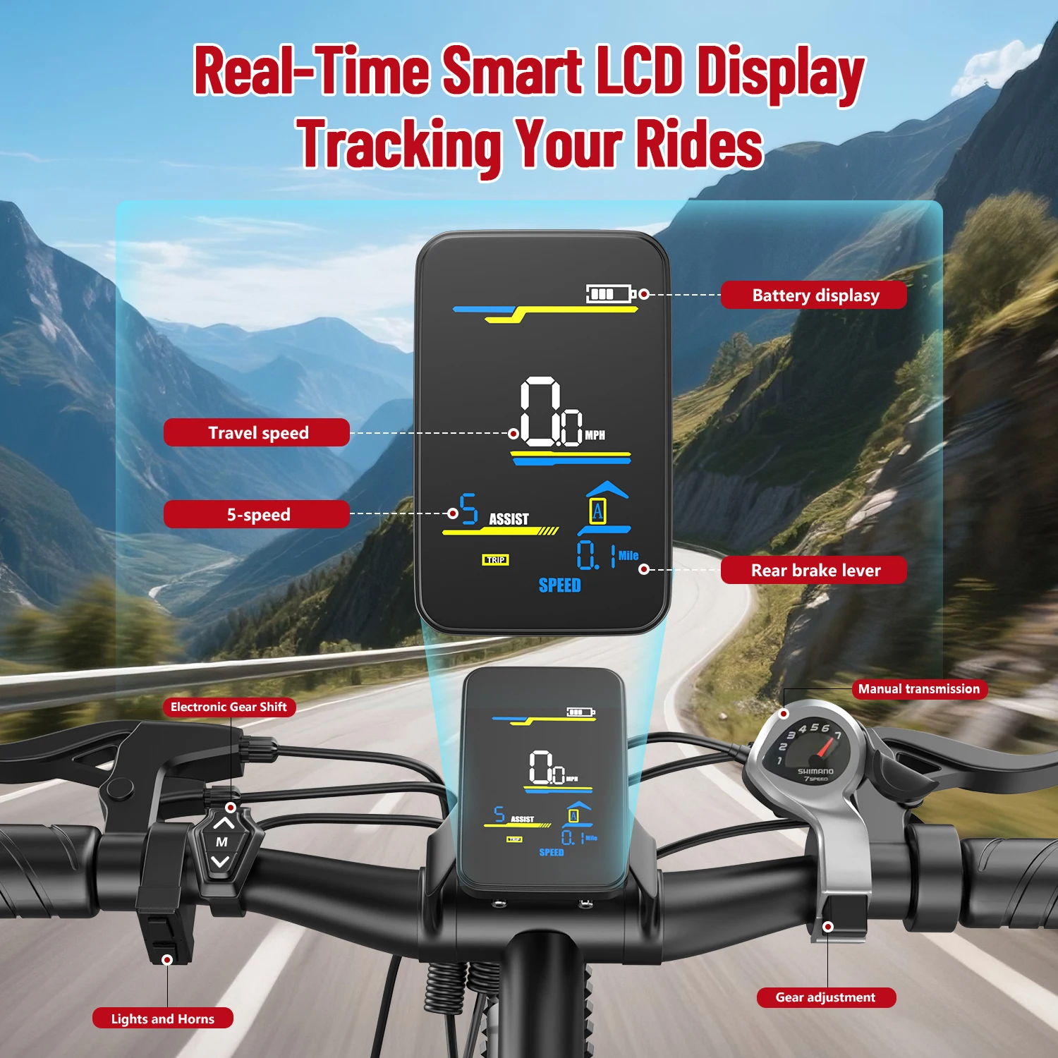 26 ''دراجة كهربائية للبالغين 1000 واط الذروة المحرك 40 ميل 25MPH ركاب EBike 7 سرعة مقاوم للماء دواسة Assit جبل كهربائي #3