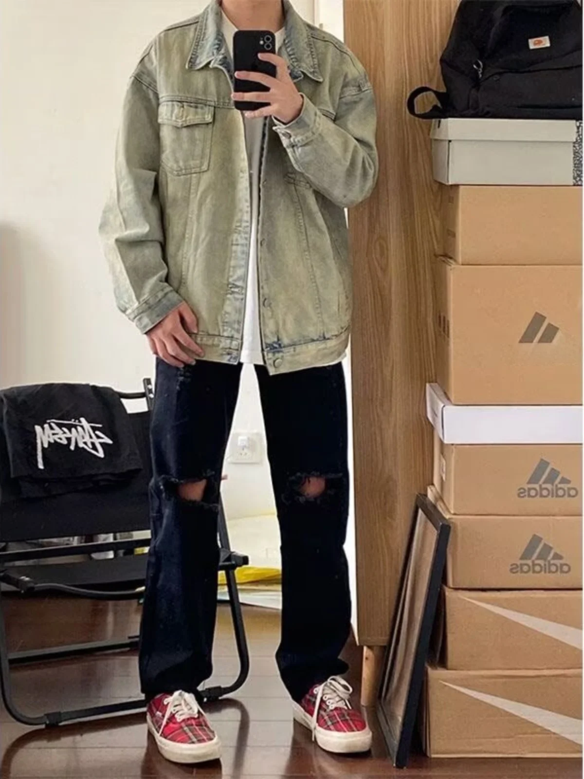 

Джинсовая куртка Waed Jaet ex Loose Fit Simple Sle High End Feeling Весна Осень Зима Верхняя одежда Молодежное длинное пальто Cul