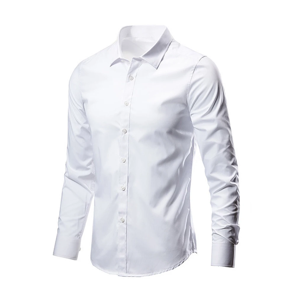 Men's Solid Color Classic Basic Shirts Long Sleeve Wrinkle Resistant Button Turn Down Premium Dress Shirt Man Tops