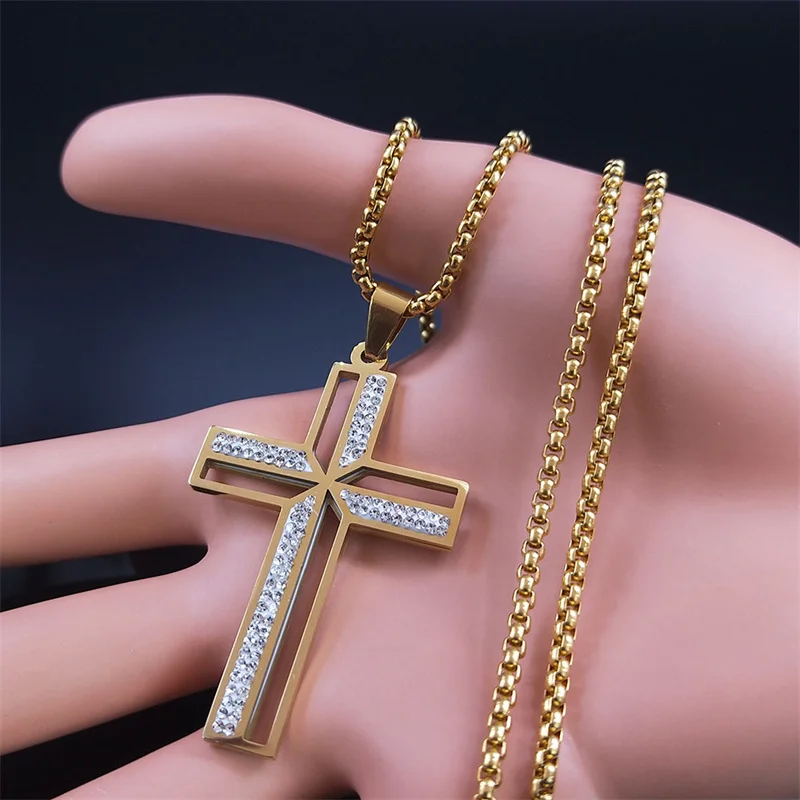 Catholic Crucifix Cross Necklace for Women Men Stainless Steel Christian Religious Male Chain Jewelry colar masculino N4943