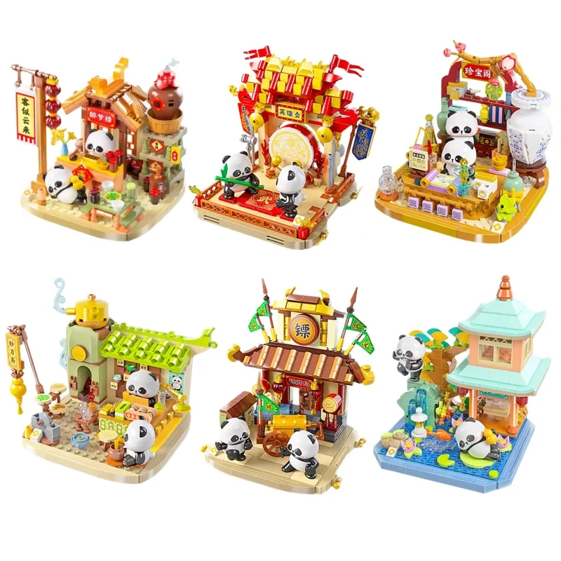 

Panda's Adventures in The World: A Building Block Toy for The Dreamy Pavilion - A National Style Ancient Street Scene Model Gift