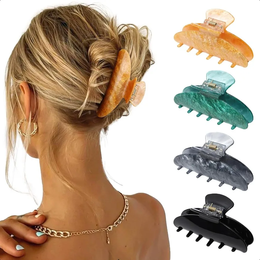 

4Pcs Large Hair Claw Clips Acrylic Big Hair Clips for Thick Hair Strong Hold Hair Jaw Clips Nonslip Banana Hair Barrettes Clips