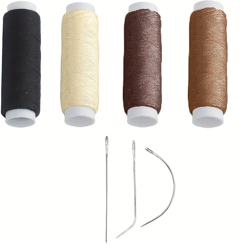 4 colors Nylon Hair Track Weft Weave Sew Thread + Needle J+I+C For Clip In Extensions Wig Tools for Hair Extension Accessories