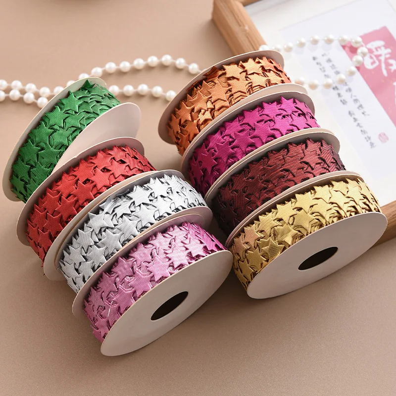 20/25yards1.5cm Star Embossed Ribbon Satin Fabric Crafts for DIY Wedding Christmas Gift Box Wrapping Party Decoration Accessorie
