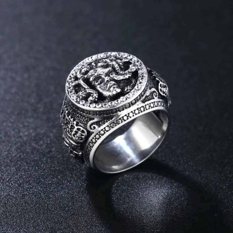 

Snake Hair Medusa Banshee Titanium Steel Mens Rings Punk Hip Hop for Men's Retro Zircon Ring Jewelry Creativity Gift