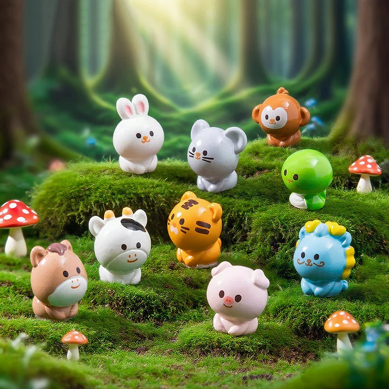 Estatuetas do zodíaco chinês em miniatura, decorações de paisagem em miniatura, ornamentos de mesa em miniatura, acessórios de decoração de jardim
