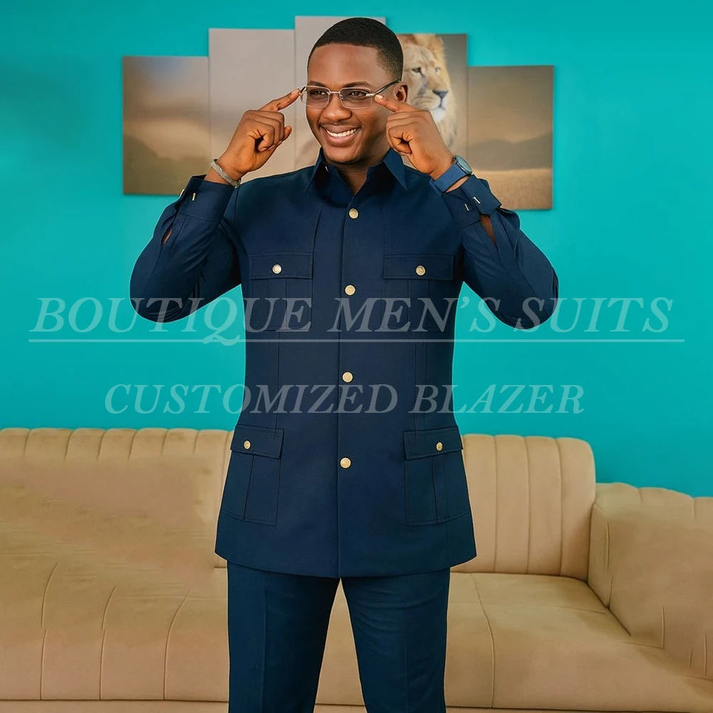 

Elegant Suits for Men Fashion Stand Lapel Slim Fit Business Smart Casual 2 Piece Jacket Pants Sets High Quality Male Clothing