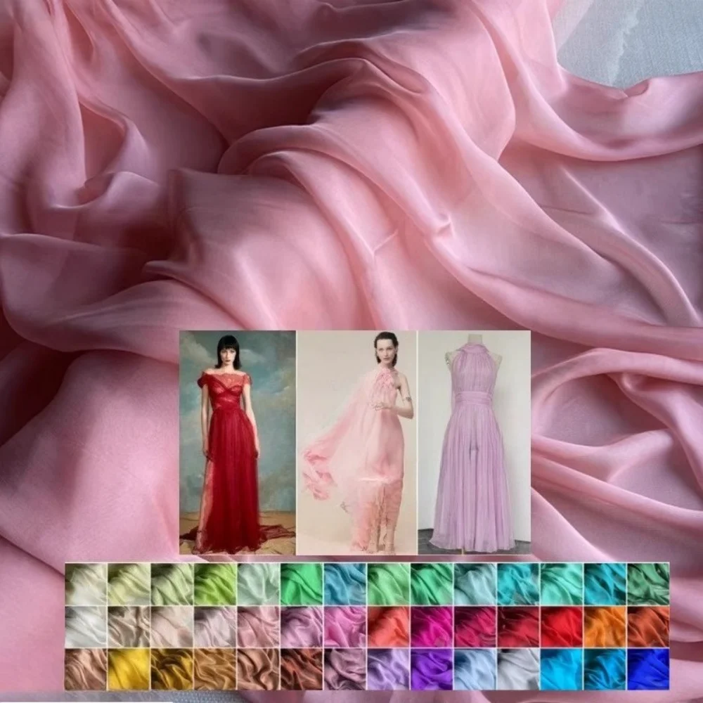 Leichter Chiffon-Stoff aus natürlicher Maulbeerseide für Hochzeitskleid, Seidenschal, transparente Stoffe, Meterware, DIY-Nähtuch