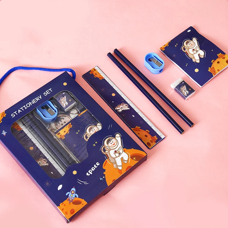 6Pcs Creative Children Stationery Set Cartoon Pencil Sharpener Eraser Note Book Ruler Pencil Kawaii School Supplies Gifts