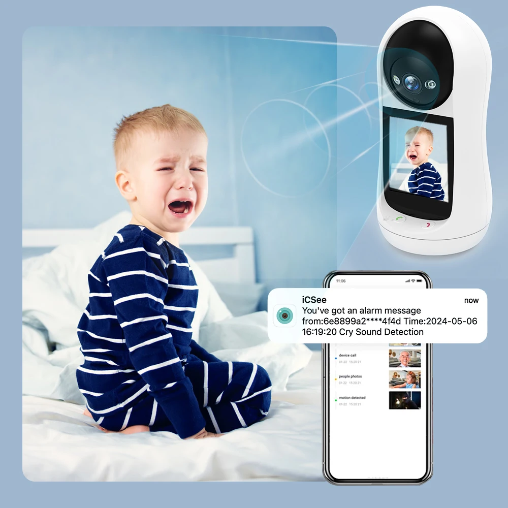 3MP PTZ Wifi Camera Video Call with 2.8 Inch IPS Screen Baby Cry Sound Detection Security IP Camera Baby Monitor iCSee