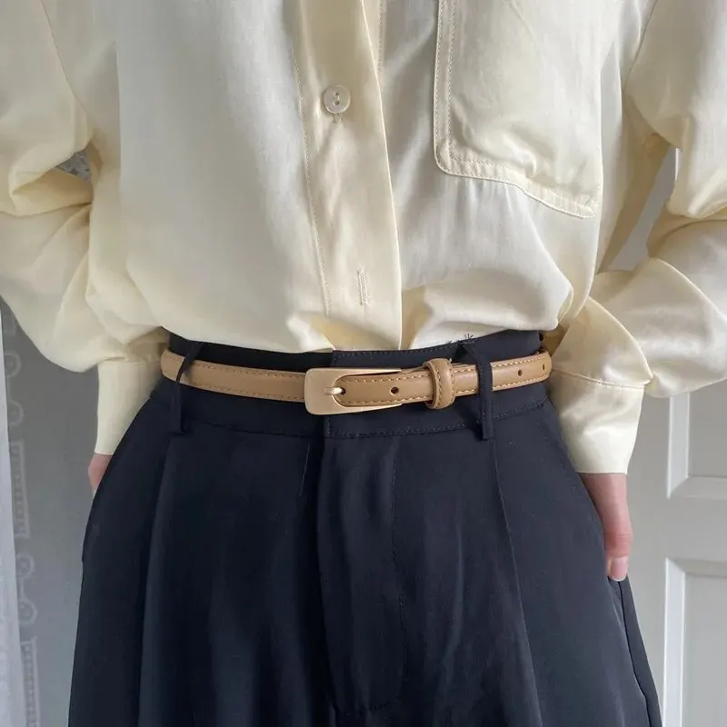 Women\'s Belt Minimalist Trendy Thin Belt High End Authentic Casual Versatile Needle Button Belt with Skirts Jeans Lady Belts New