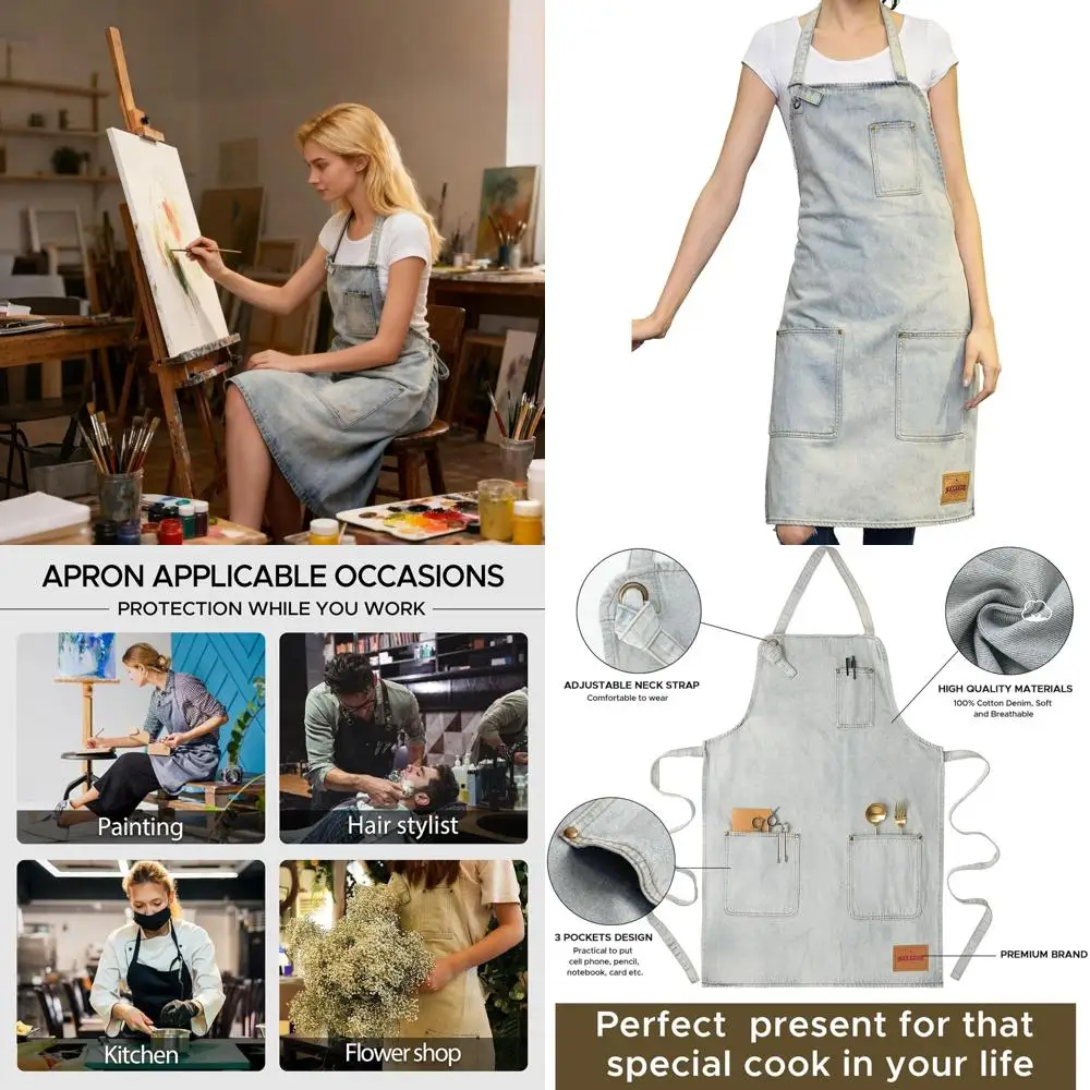 

Женский джинсовый фартук с карманами для кухни, сада и рукоделия.