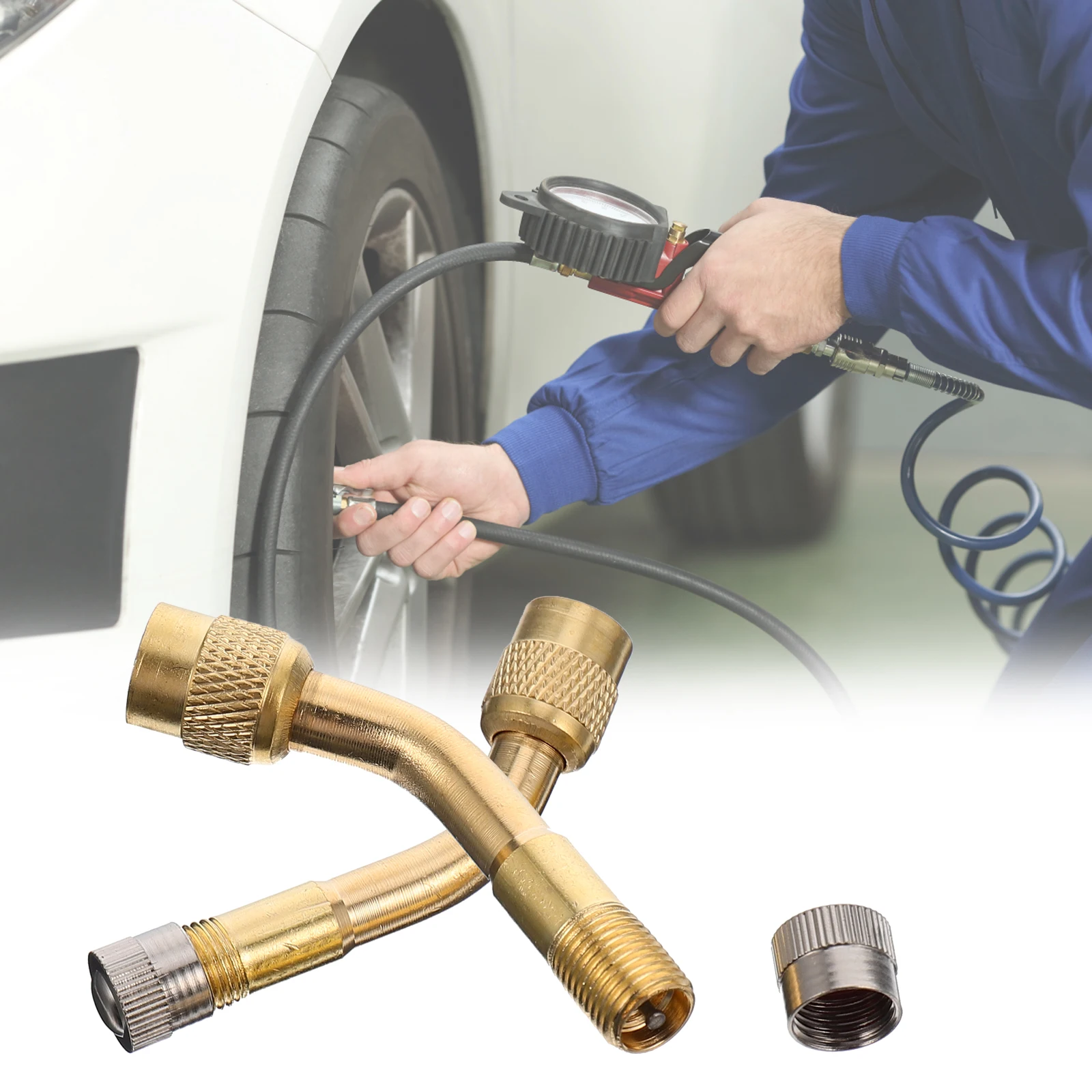 

2pcs Extension Adapter 135 Degree Tire Rod Car Stem Extender Tyre Extension Adaptor Brass Extender Wheel