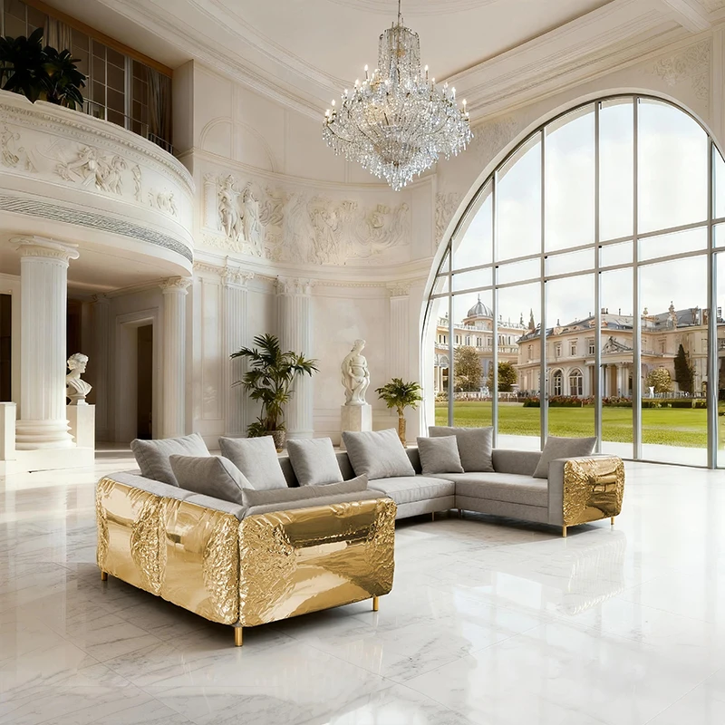 

Furniture Modern style corner sofa set, pine frame, backrest with matte fabric cushion, metal legs, durable design, suitable
