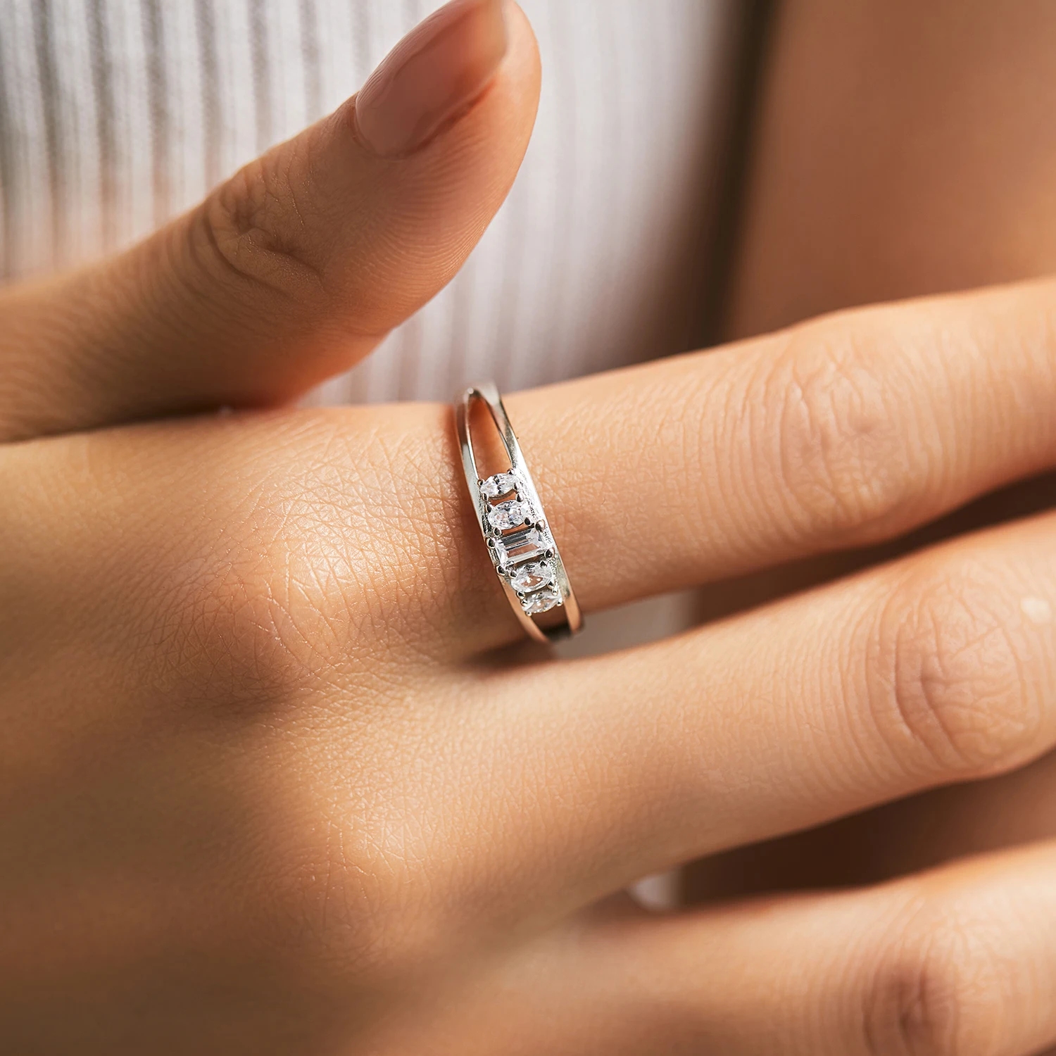 MODIAN Double Layer Lines CZ Ring Pure 925 Sterling Silver Fashion Party Zircon Female Finger Ring For Women Fine Jewelry