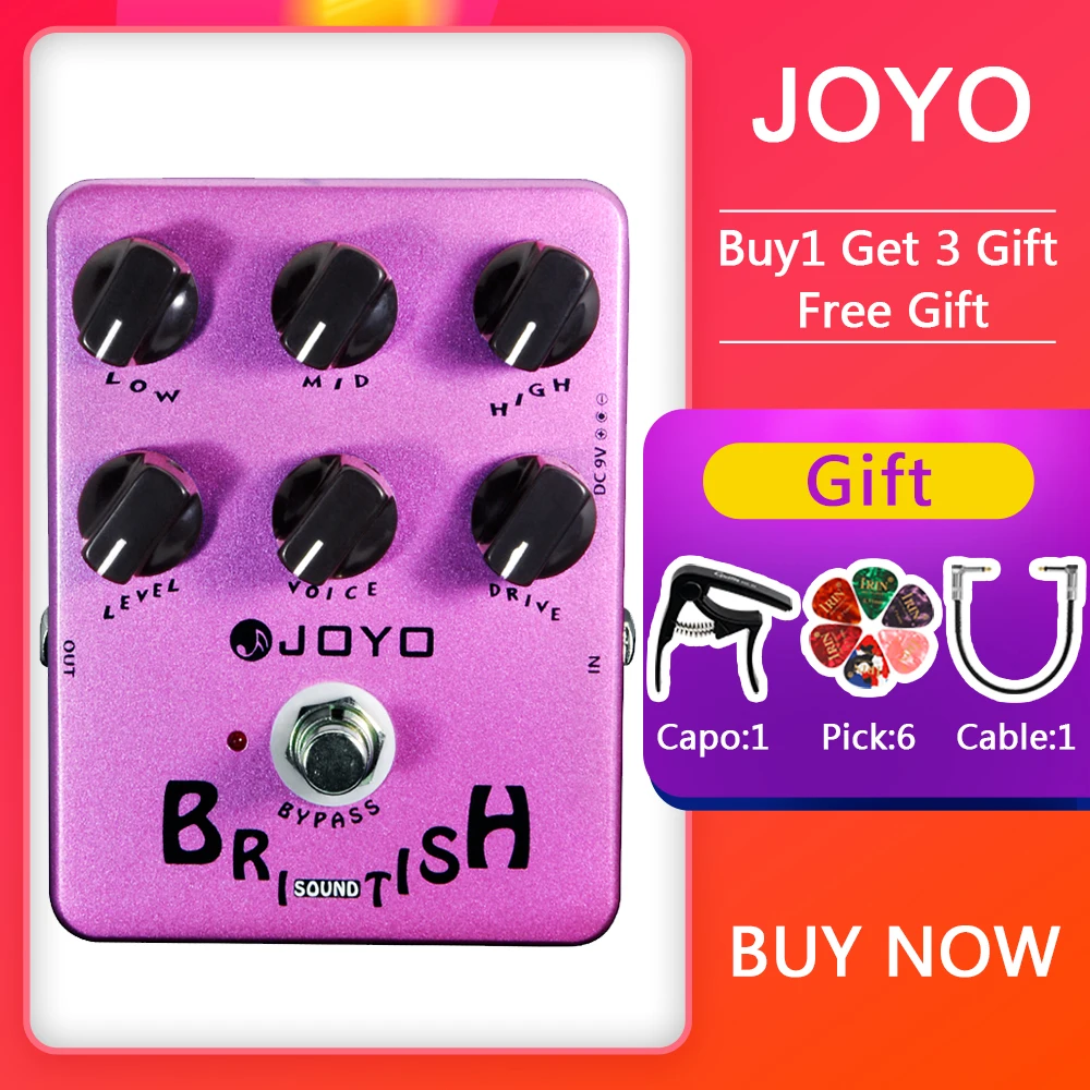 Pedal de Guitarra JOYO JF-16 BRITISH SOUND Overdrive, Proporciona Sons Quentes e Harmônicos, Simulação Clássica de Amplificador