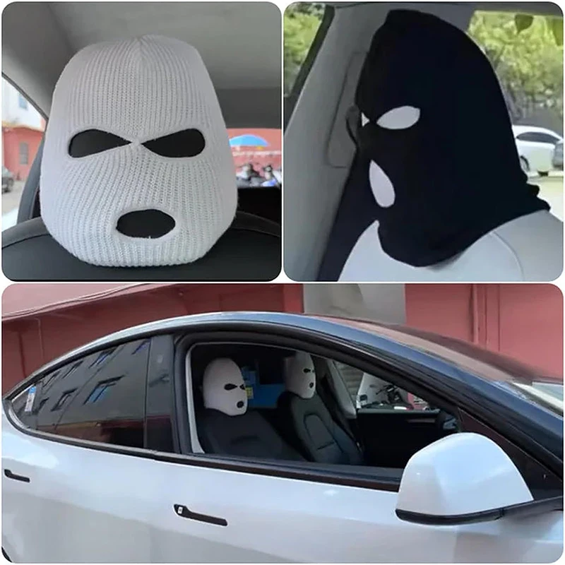 1PC 3 Hole Knitted Face Mask Seat Cover Funny Spoof Car Seat Headgear Headrest Cover  Car Creative Seat Decorations Accessories