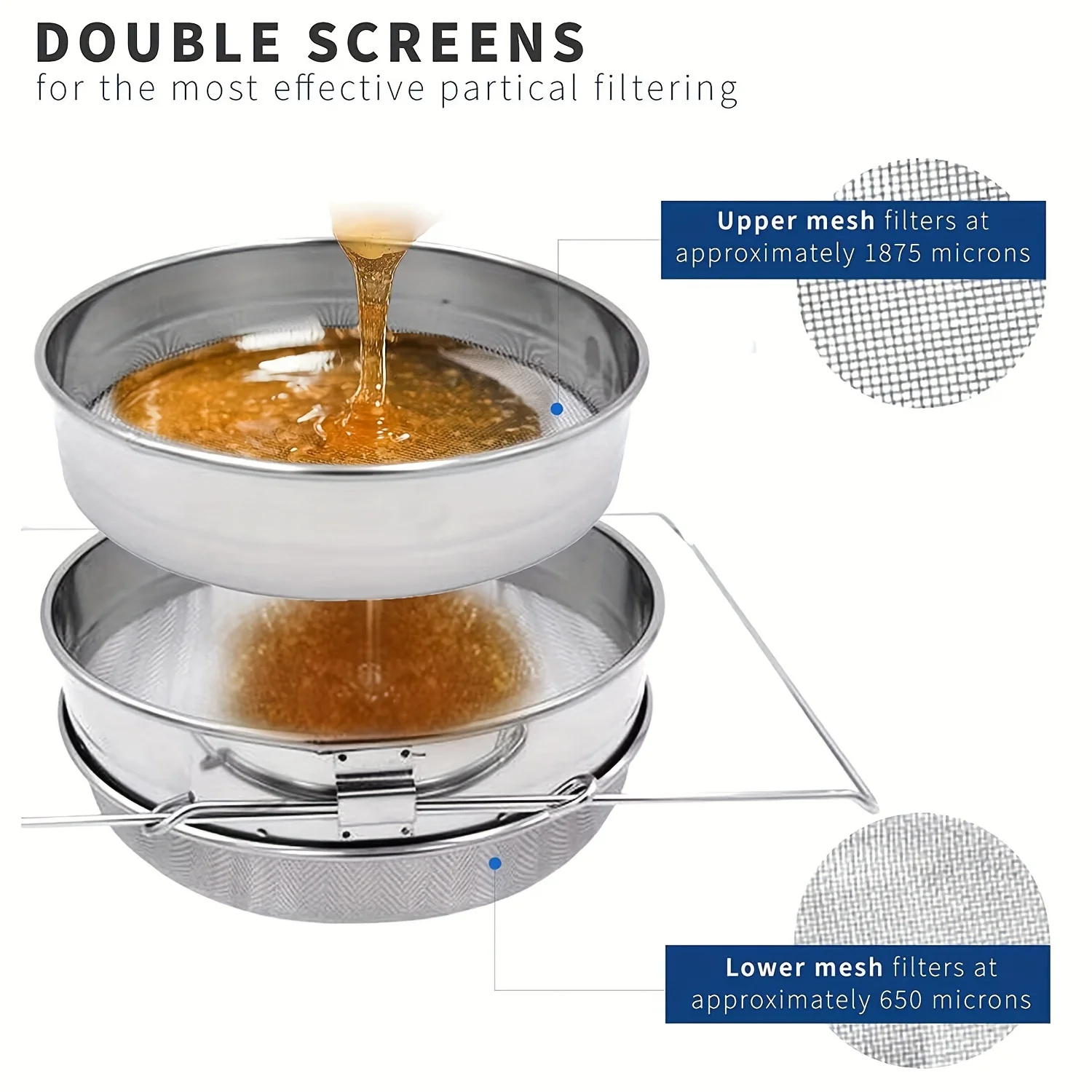 1 Piece Stainless Steel Double Layer Honey Filter Net Honey Impurity Strainer Beekeeping Extraction Equipment for Beekeeper