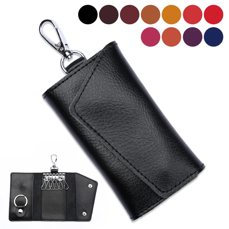 Funda de cuero genuino para hombre y mujer, Mini bolso para tarjetas, organizador de llaves, Cartera de vaca dividida para llaves de coche, ama de llaves