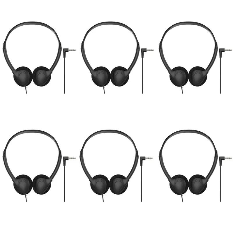 Bulk 3.5mm Jack on-Ear Wired Headphones for Students Clear Stereo Sound Classroom Library Computer Lab Use