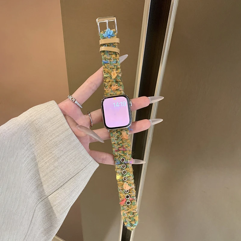 Fashions Woolen PU Leather Strap for Apple Watch Band 40mm 42mm 44 46 49 45 Winter Braided Bracelet for Iwatch 10 9 8 7 6 Correa