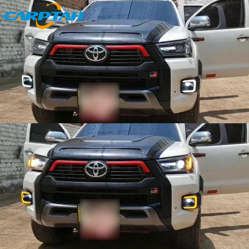 Car LED DRL 12V Daylights For Toyota Hilux Revo Recco 2020 2021 Yellow Turn Signal Daytime Running Headlamps Auto Driving Lamp