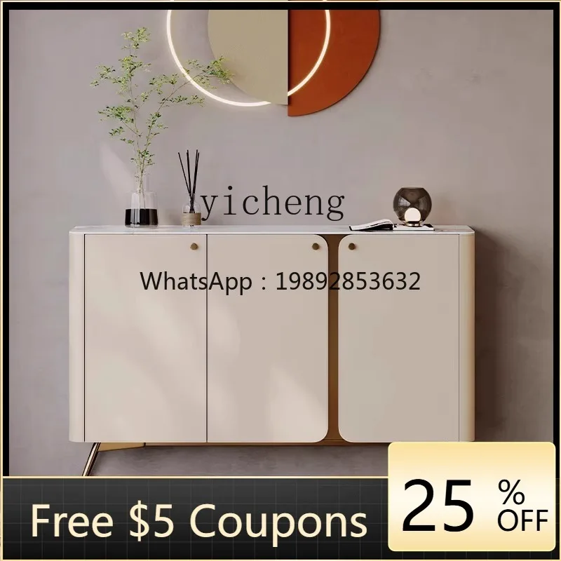 

GZ Modern Light Luxury Slate Solid Wood Saddle Leather Entrance Cabinet Household Large Capacity Storage Shoe Cabinet