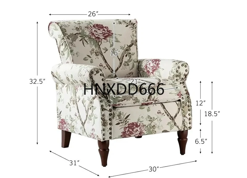 Modern Accent Chair with Wood Legs Removable Cushion, Floral Pattern for Bedroom or Living Room