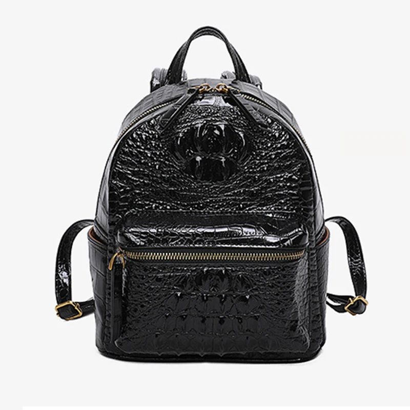 Genuine Leather Crocodile Pattern Shoulder Bag for Women, Luxury Handbag, Fashionable Travel Backpack, New Trend, 2024