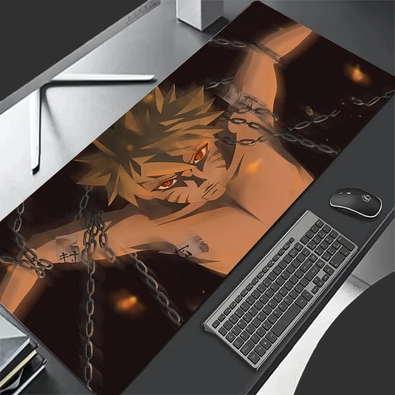 Alfombrilla de Ratón Negra con Diseño de Anime Japonés, Alfombrilla de Ratón XXL Antideslizante para Teclado de Portátil, Alfombrilla de Escritorio para Jugadores de PC, N-narutoS U-uzumakiS