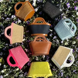 2024 Summer Classic Woven Vegetable Basket Handbag Straw Bag Shoulder Bag Shopping Leather Woven Beach Straw Woven Girls Handhe