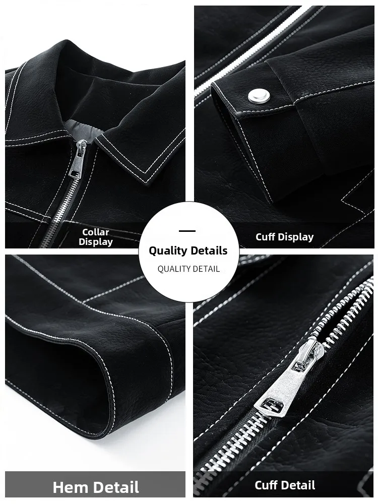 Casual PU Leather Jaet Men's Spring Autumn New Sle Trendy Brand Workwear irt Collar Long Sve Windproof Youth Coat