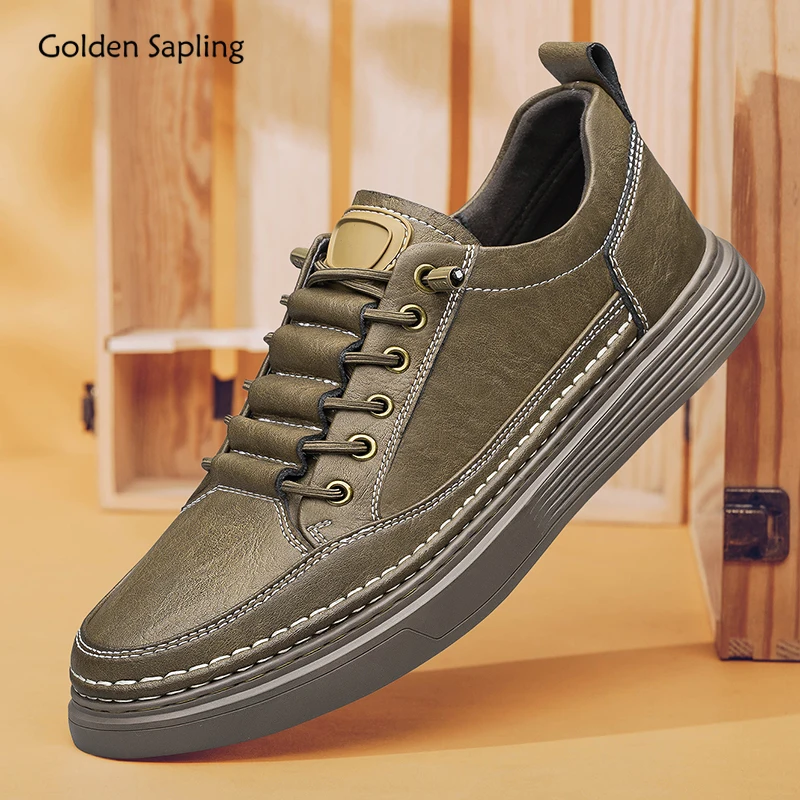 Golden Sapling Skateboarding Shoes for Men Soft Leather Flats Fashion Men's Casual Shoes Classics Skateboard Leisure Footwear