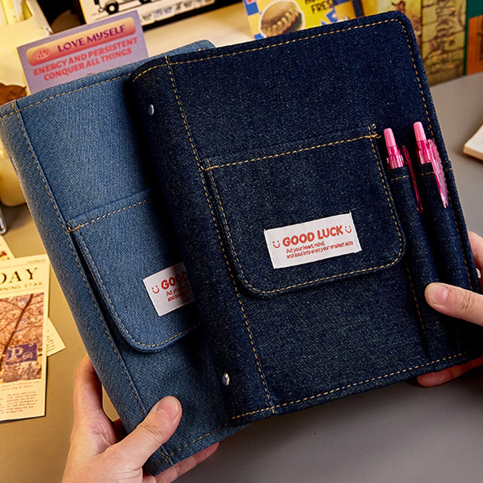 Langlebiges Loseblatt-Notizbuch aus Denim, wunderbares Design, amerikanischer Stil, Retro-Notizblock für Schüler, Teenager, Mädchen, Jungen