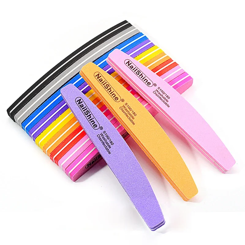 10Pcs Nail Files Blocks 100 180 Sponge Double-sided Nail Polish Buffing Sanding Buffer Strips Polishing Pedicure Manicure Tool