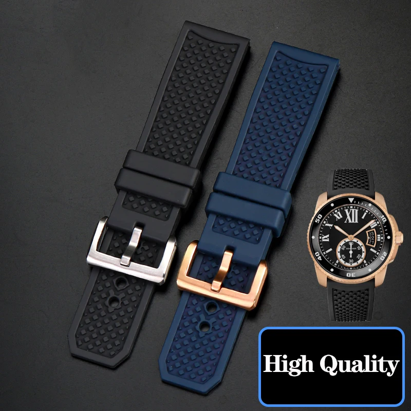 High Quality Soft Rubber Watch Band for Car-tier Caleb CALIBRE Waterproof Sports Strap London Tank Bracelet Black Blue 23mm 24mm