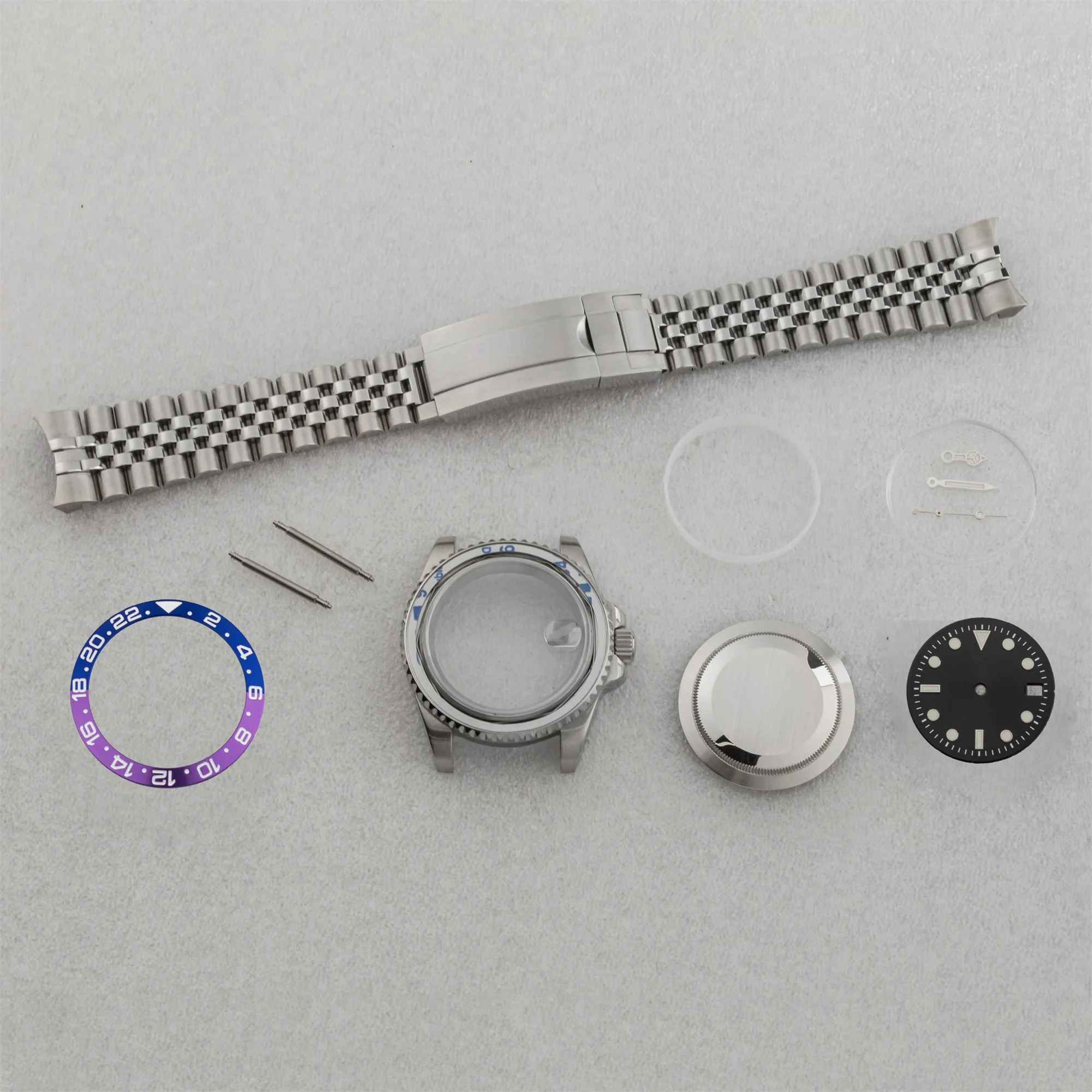 40mm NH35 Gehäuse Silber Uhrengehäuse Zifferblatt Zeiger 10ATM wasserdichtes Saphirglas für SUB GMT Fit NH35 NH36 mechanische Bewegungsteile