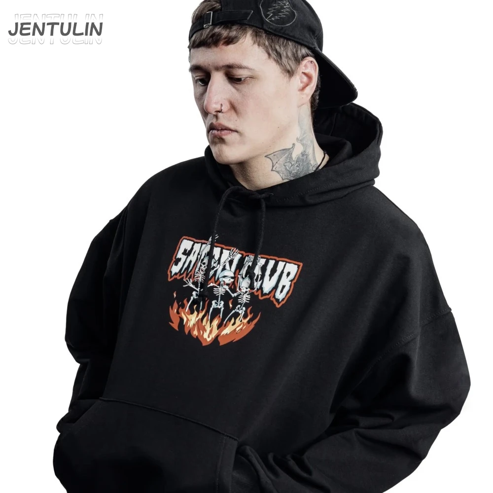 Harajuku Oversized Streetwear Trui Heren Hoodies Satan Club Grafisch Gedrukt Capuchon SKLTN Sweatshirts Hip Hop Tops Gothic Y2k