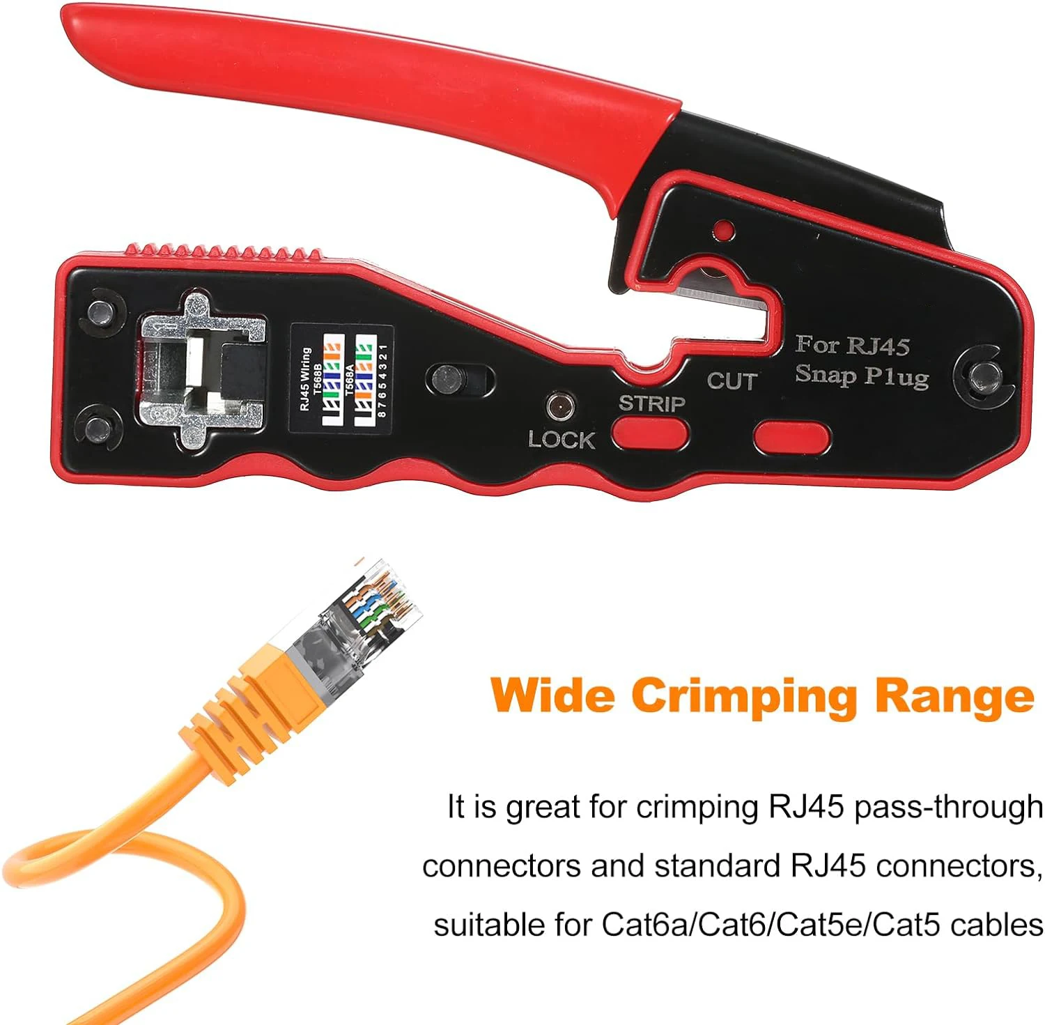 RJ45 Pass Through Crimp Tool Kit, All-in-one Crimper Cutter Tool Kit for 8P8C Cat6a Cat6 Cat5e Cat5