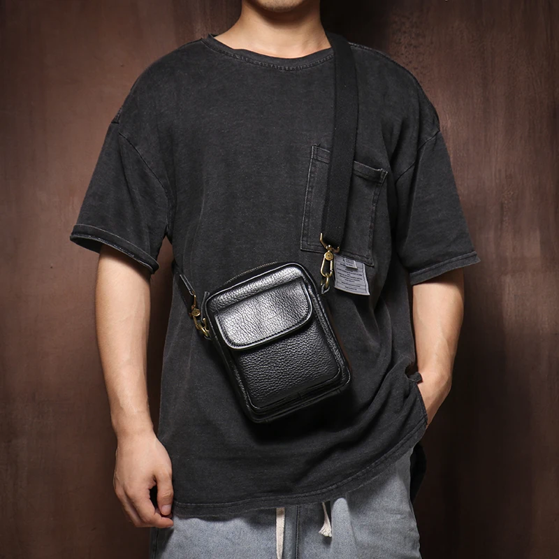 Guro-bolso de hombro de cuero genuino para hombre, bolso de cuero de vaca de capa superior, bolso de teléfono móvil, bolsos cruzados pequeños ligeros de moda, alta calidad