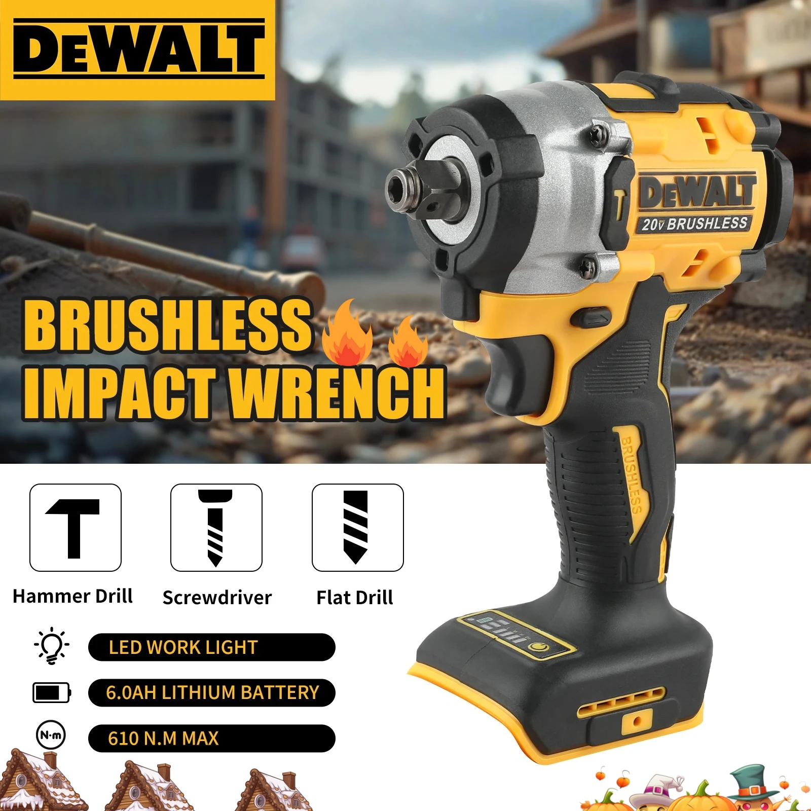 

Dewalt DCF921 20V Battery Atomic Maximum Cordless Wrench 1/2 inch Cordless Impact Wrench Variable Speed Charging Wrench