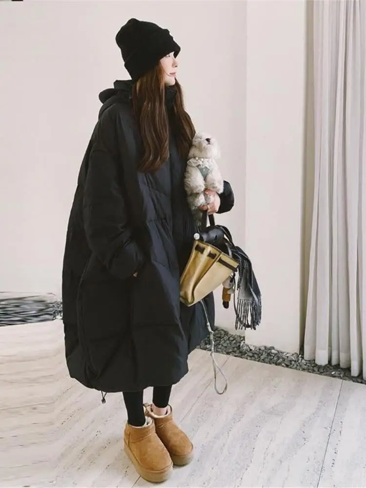 

Women's Winter Thiened Loose Sle Windproof down Jaet Bla Outline Du Feather Coat Casual Faion Warm Hooded Coat