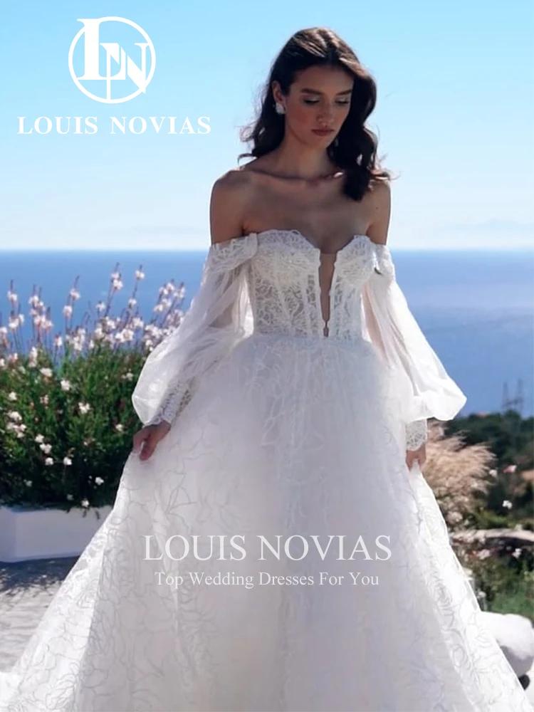 LOUIS NOVIAS abito da sposa a-line con maniche rimovibili 2023 abito da sposa in pizzo a cuore Organza cappella treno Vestidos De Novia