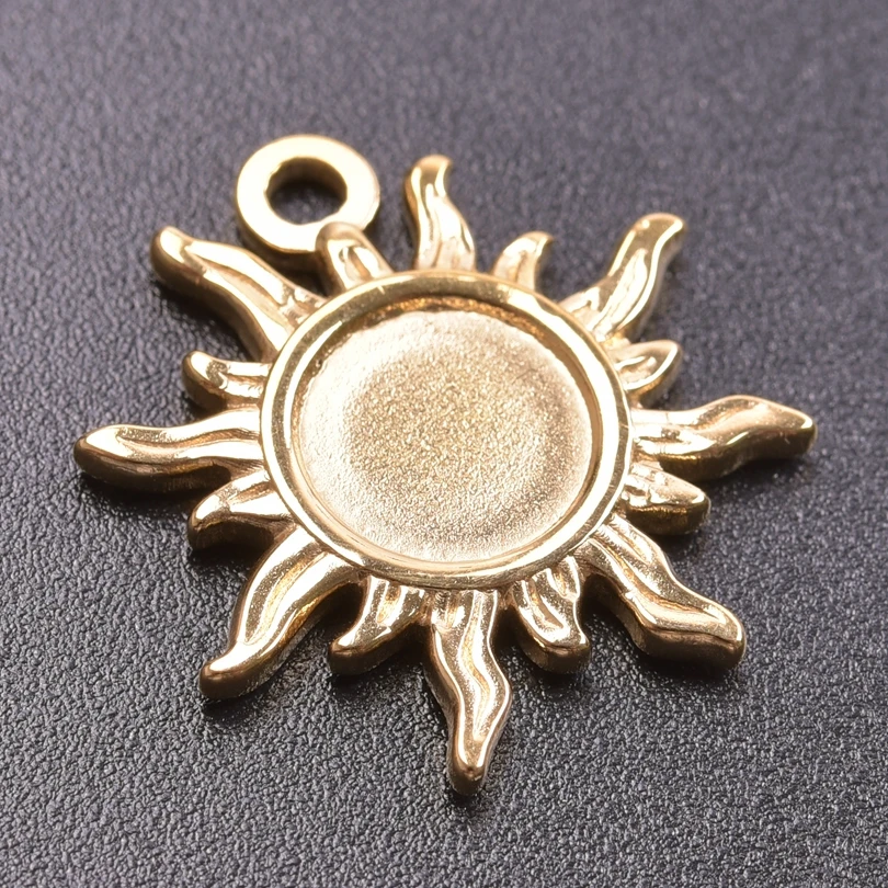 5pcs Owl Cactus Angel Heart Round Charm Real Gold Plated Stainless Steel Charms For Jewelry Making Supplies DIY Blank Settings