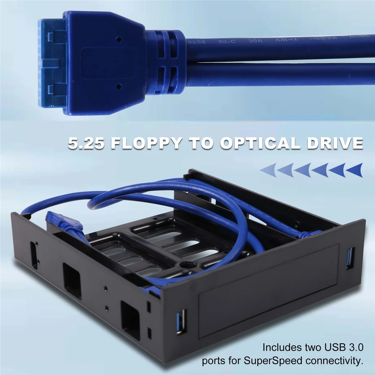 Hot New 2 X USB 3.0 Front Panel with 3.5Inch Device/HDD or 2.5Inch SSD/HDD to 5.25 Floppy to Optical Drive Bay Tray Bracket